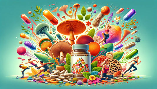 Various mushroom supplements and healthy lifestyle activities.