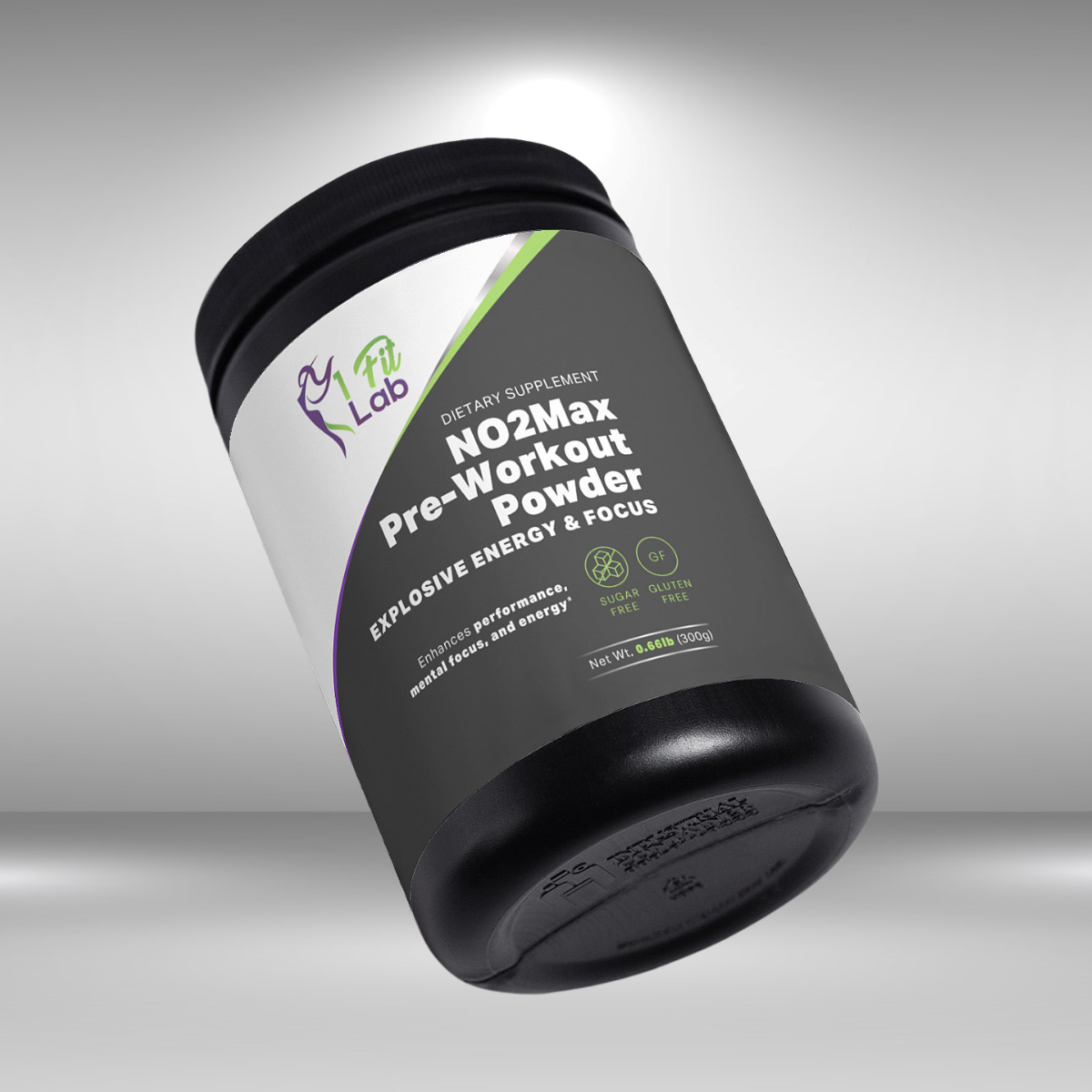 angled view of n02max premium pre workout powder