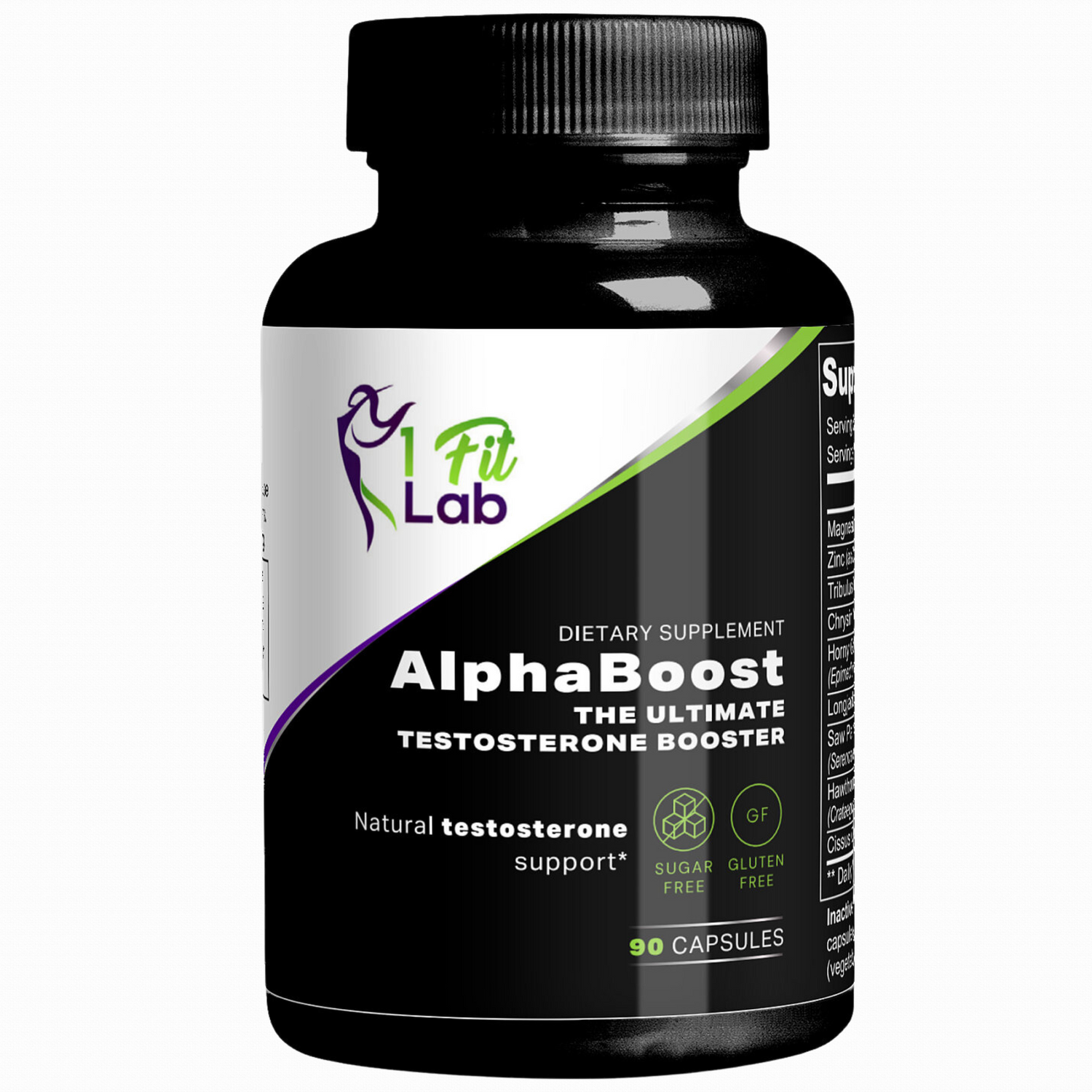 AlphaBoost bottle and capsules for natural testosterone enhancement