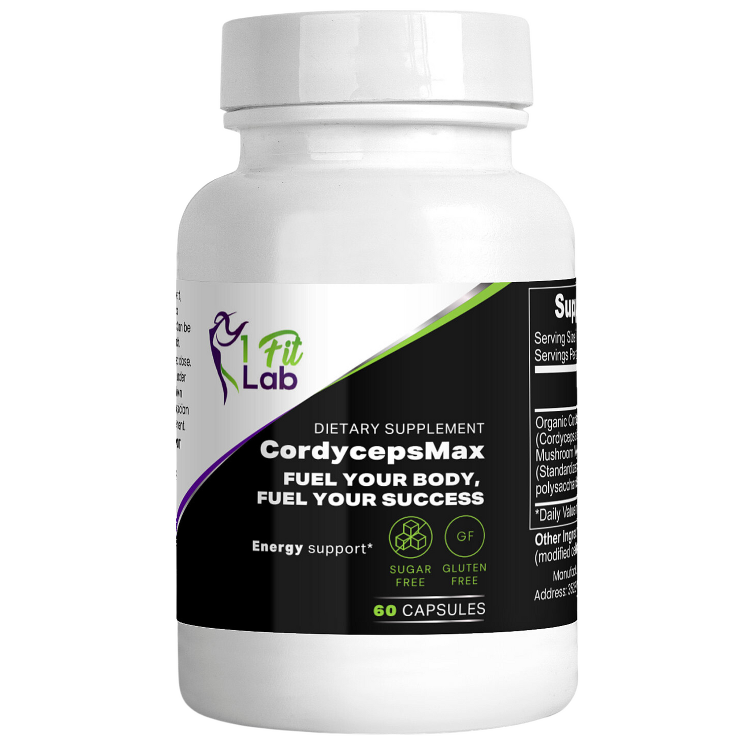Bottle of CordycepsMax Premium Cordyceps Mushroom Extract for enhanced vitality and performance