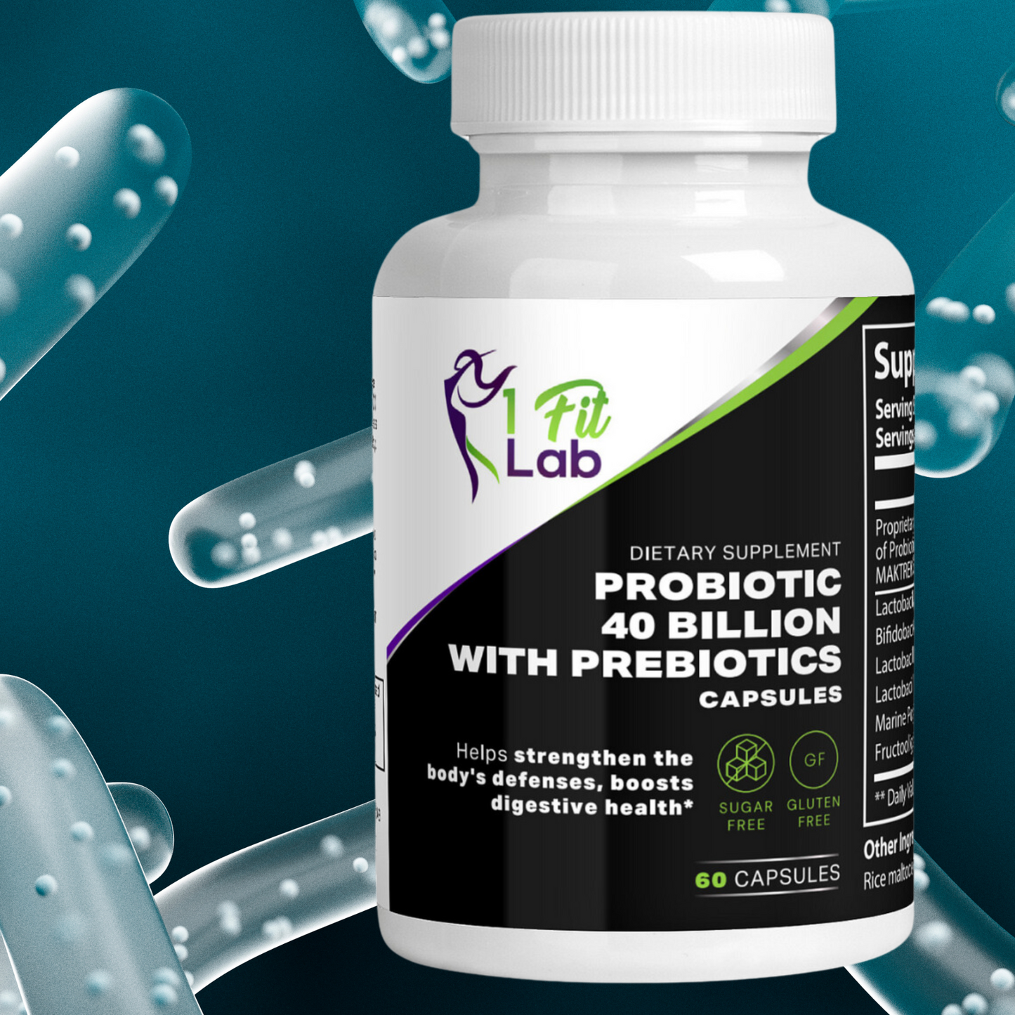 Probiotic 40 Billion - Comprehensive Digestive Support with Prebiotics | 60 Capsules